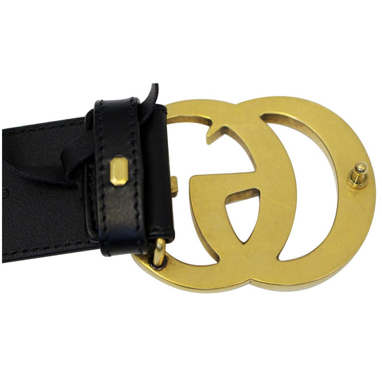 GUCCI Double G Buckle Leather Belt Size 80.32 Black 400593