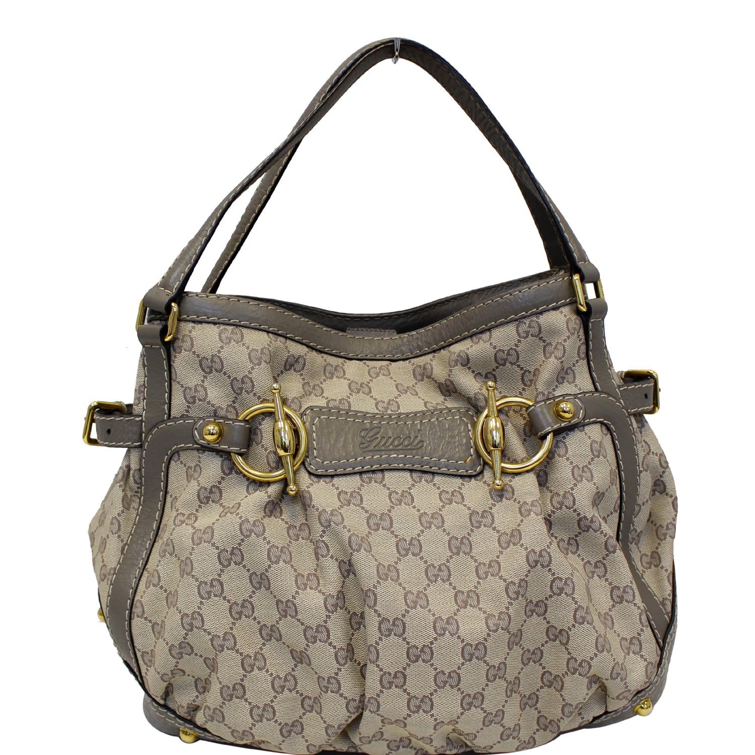 GUCCI Jockey Medium GG Canvas Monogram Tote Bag Beige 203546-US