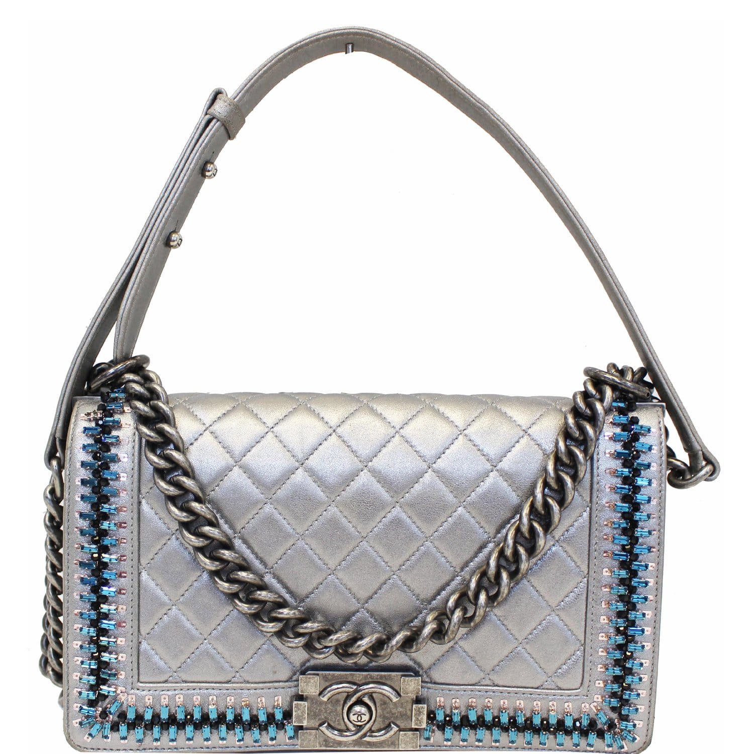 Chanel Small Boy Embellished Chain Lambskin Handbag