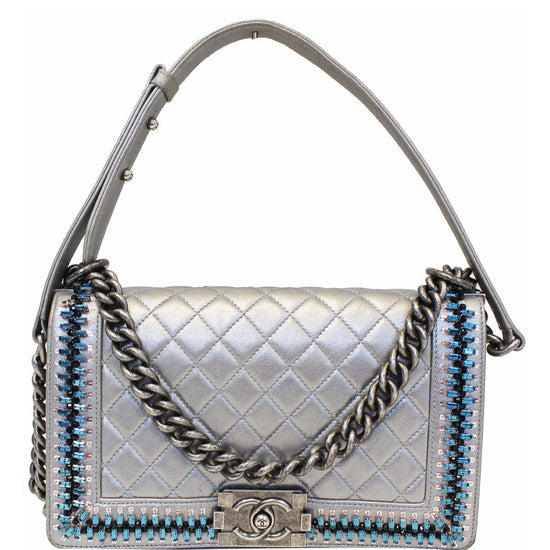 CHANEL Grey & Red Medium Boy Bag — MOSS Designer Consignment