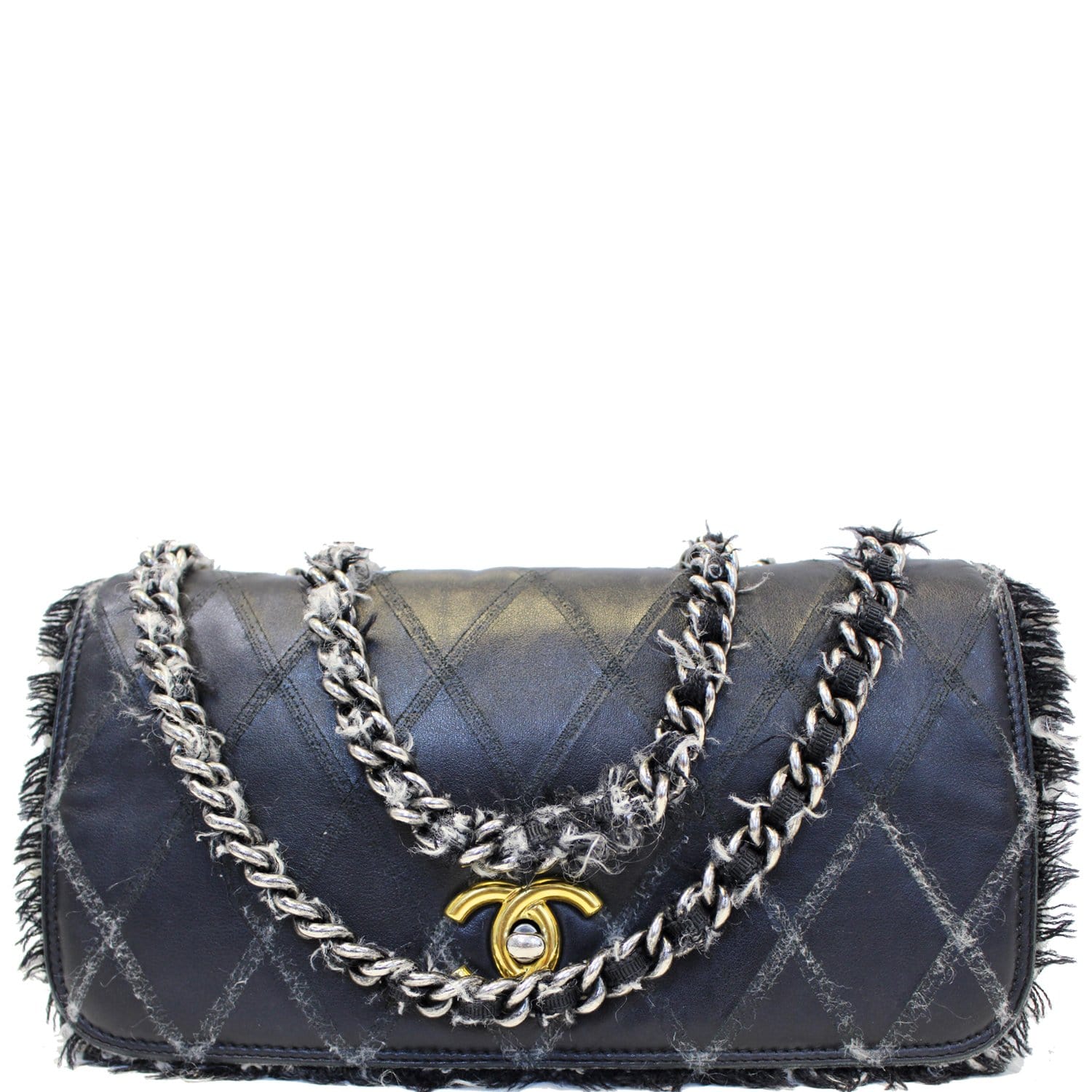 CHANEL Tweed Lambskin Leather Flap Bag Black-US