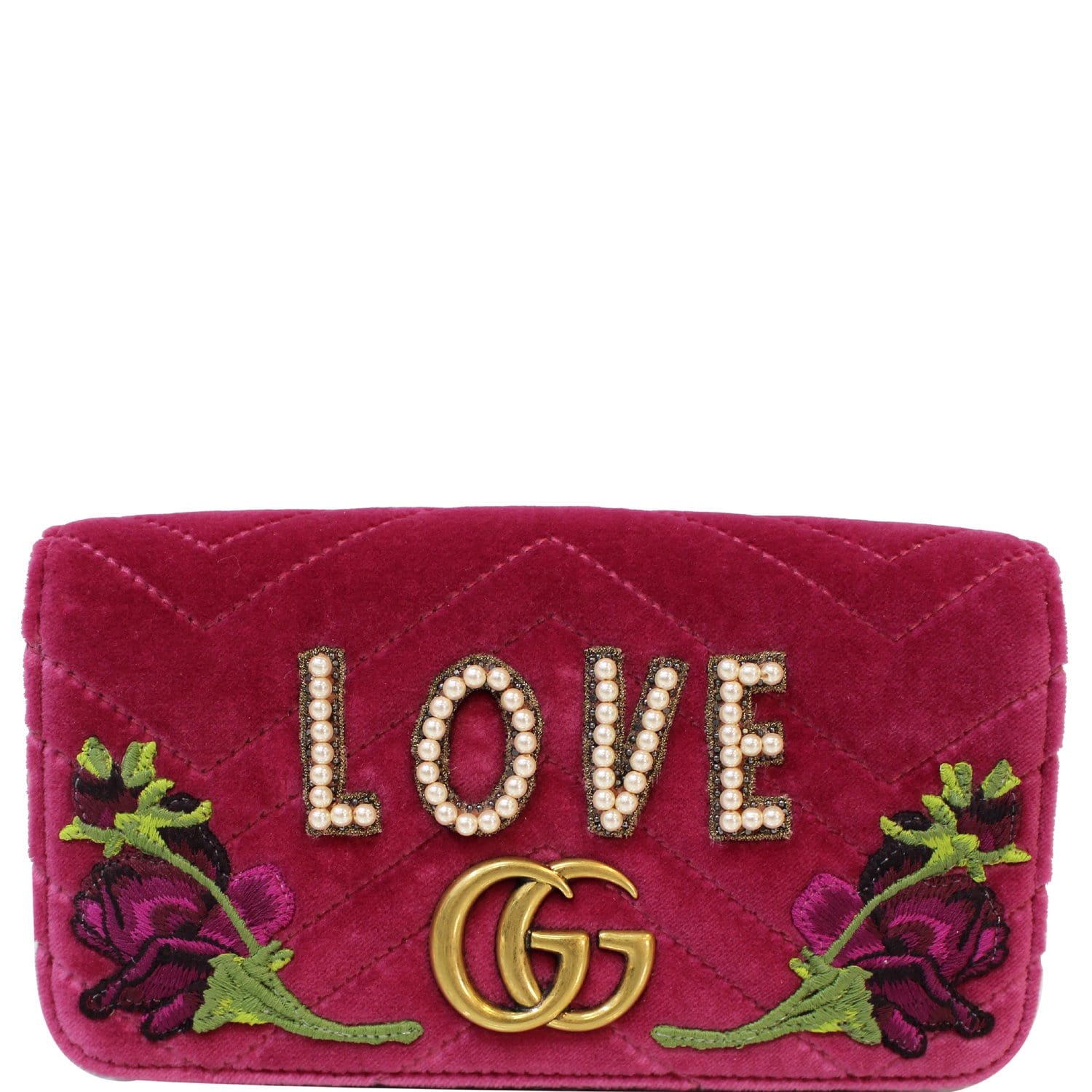 Gucci Purple Quilted Velvet Embroidered Loved Medium Marmont Bag