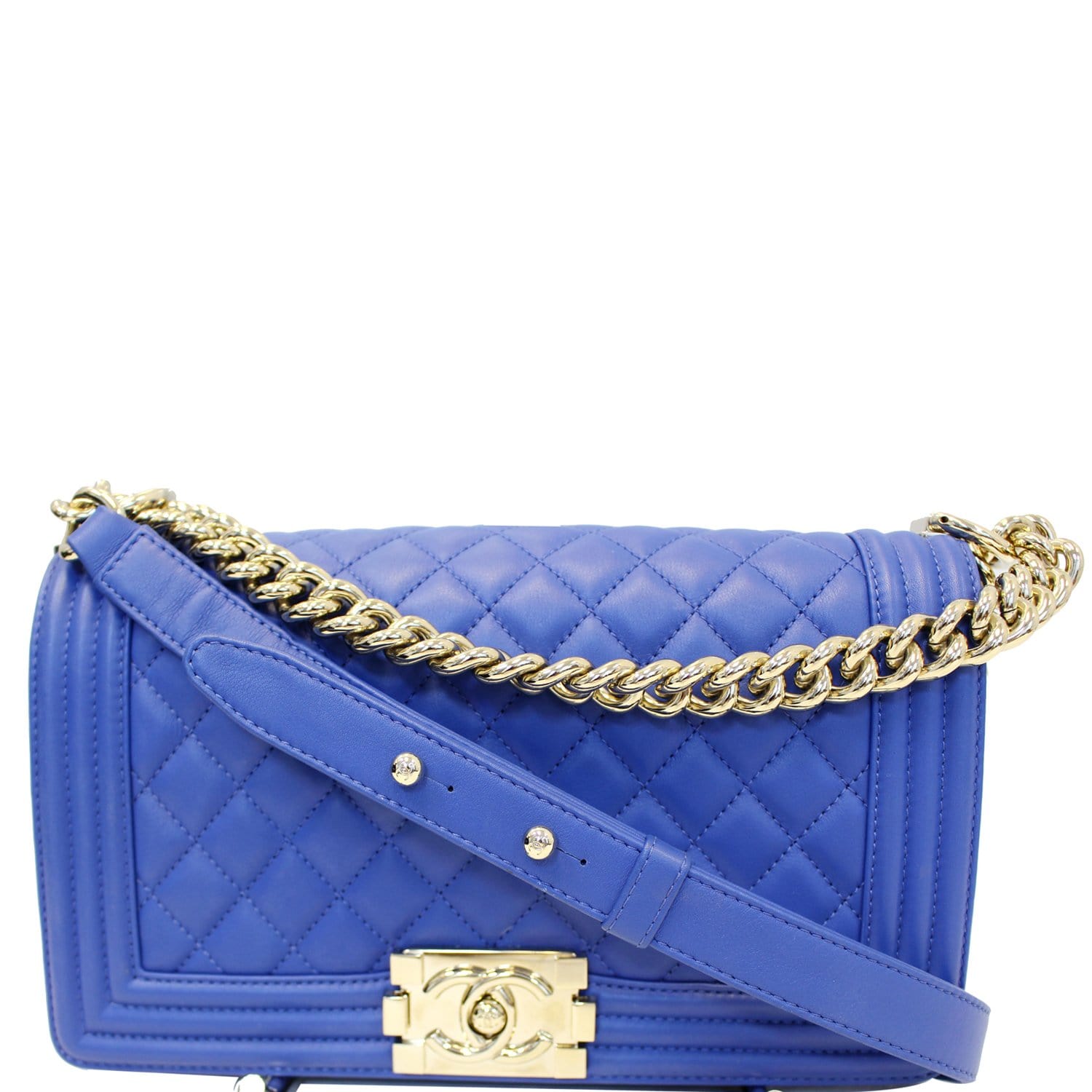 CHANEL Boy Medium Calfskin Leather Shoulder Bag Blue-US