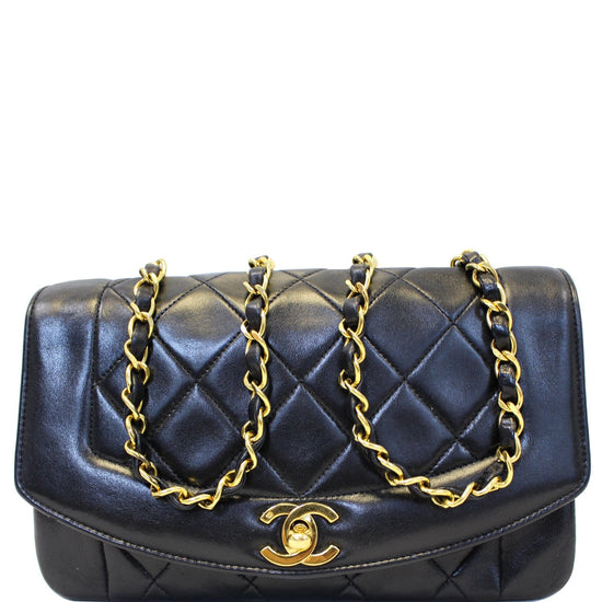 CHANEL Diana Flap Bag Quilted Lambskin Shoulder Bag Black Vintage-US