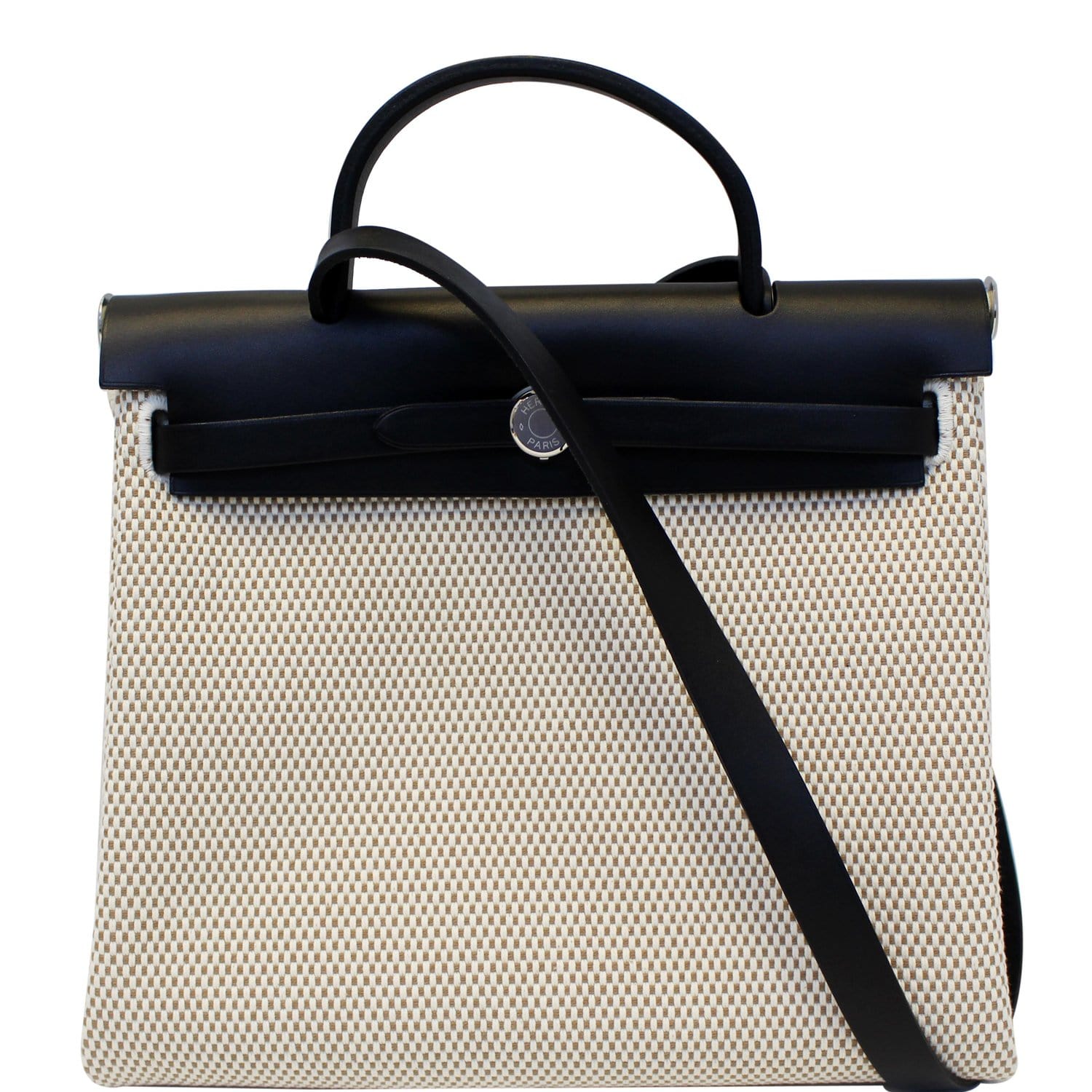 Hermes 30cm Natural Toile and Vache Calfskin Leather Herbag PM