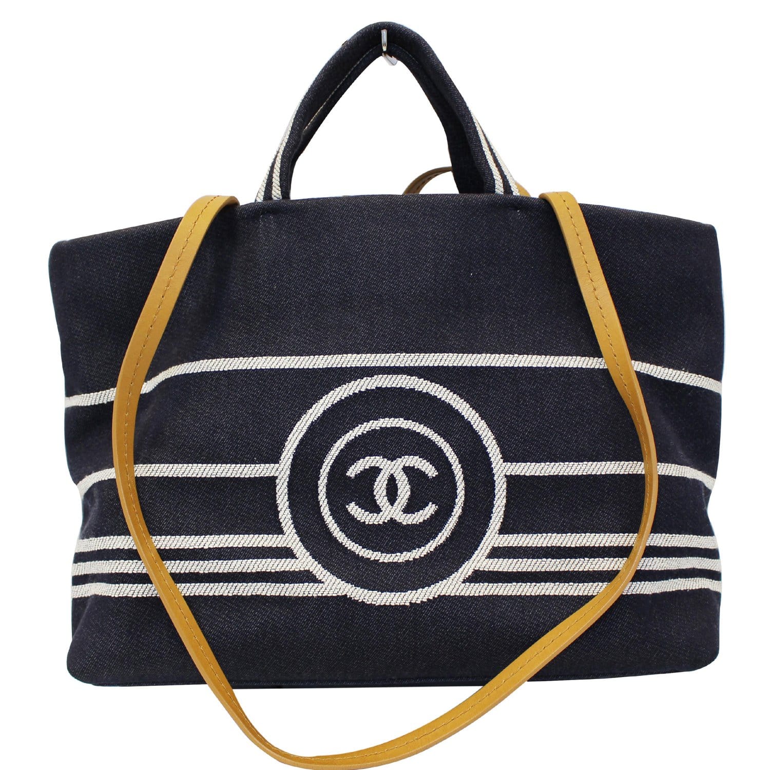 Chanel Tote Shoulder Bag CC Shopping Large Denim Navy Blue