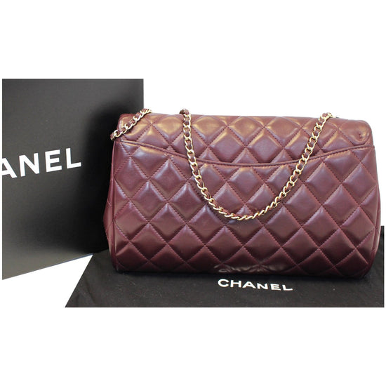 CHANEL Burgundy Flap Clutch/Shoulder Bag with Silver & Leather Classic Chain