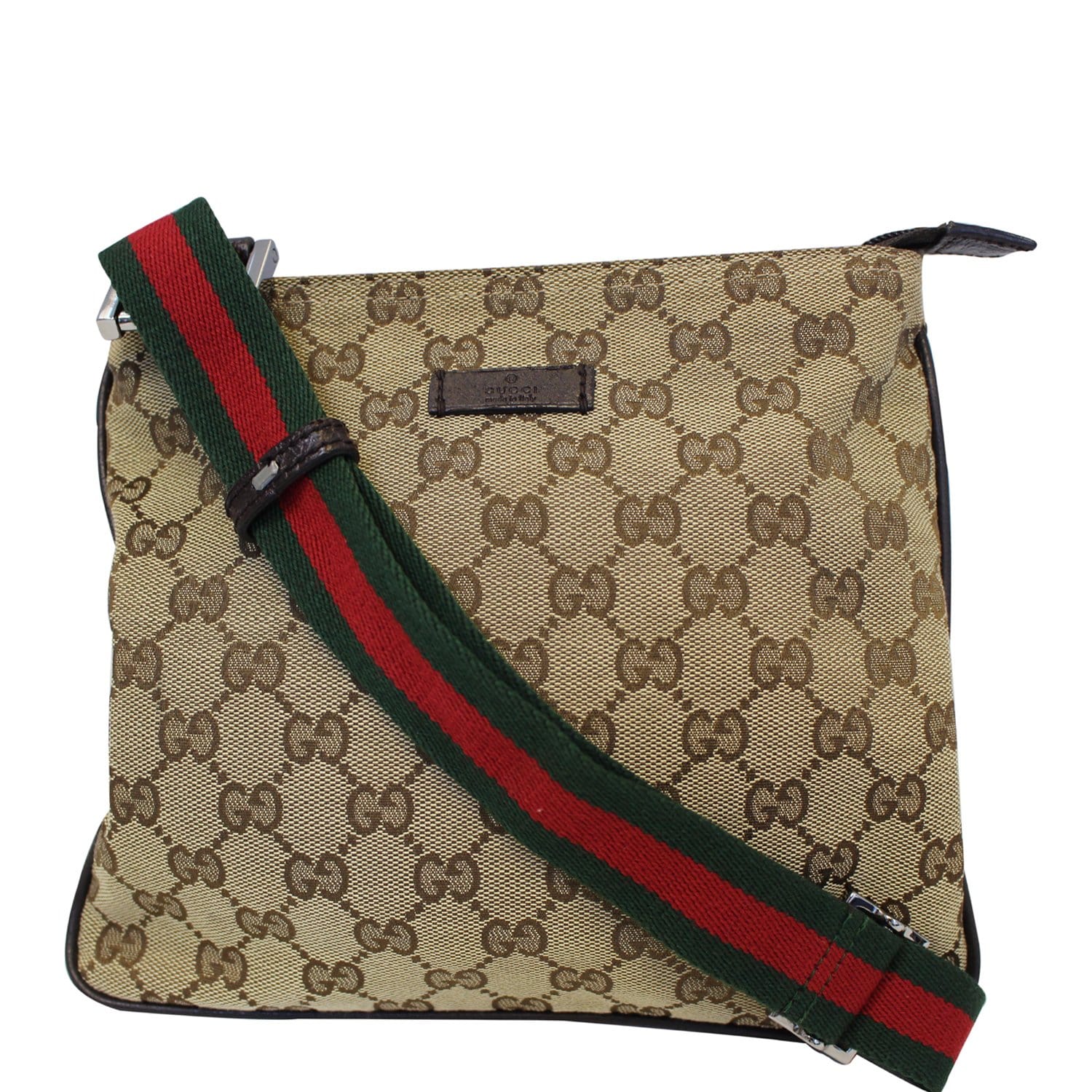 Gucci GG Supreme Monogram Web Flat Messenger Crossbody Bag Canvas