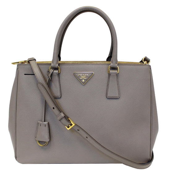 PRADA Saffiano Double Zip Executive Tote Shoulder Bag Grey-US