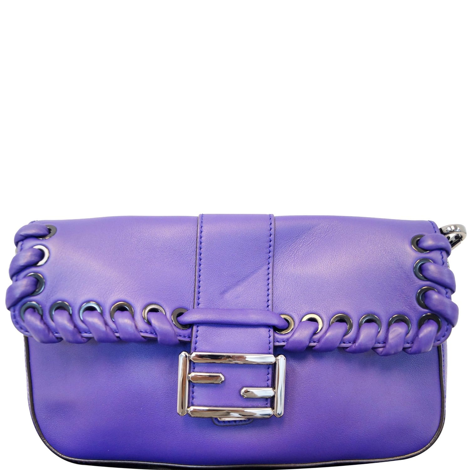 FENDI Baguette Whipstitch Trimmed Leather Shoulder Bag Purple