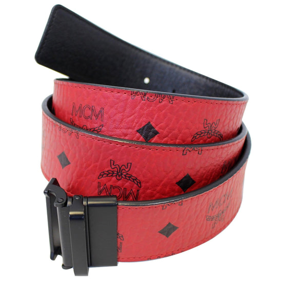 Claus Golden Reversible Visetos/saffiano Belt In Red | Ruby Red