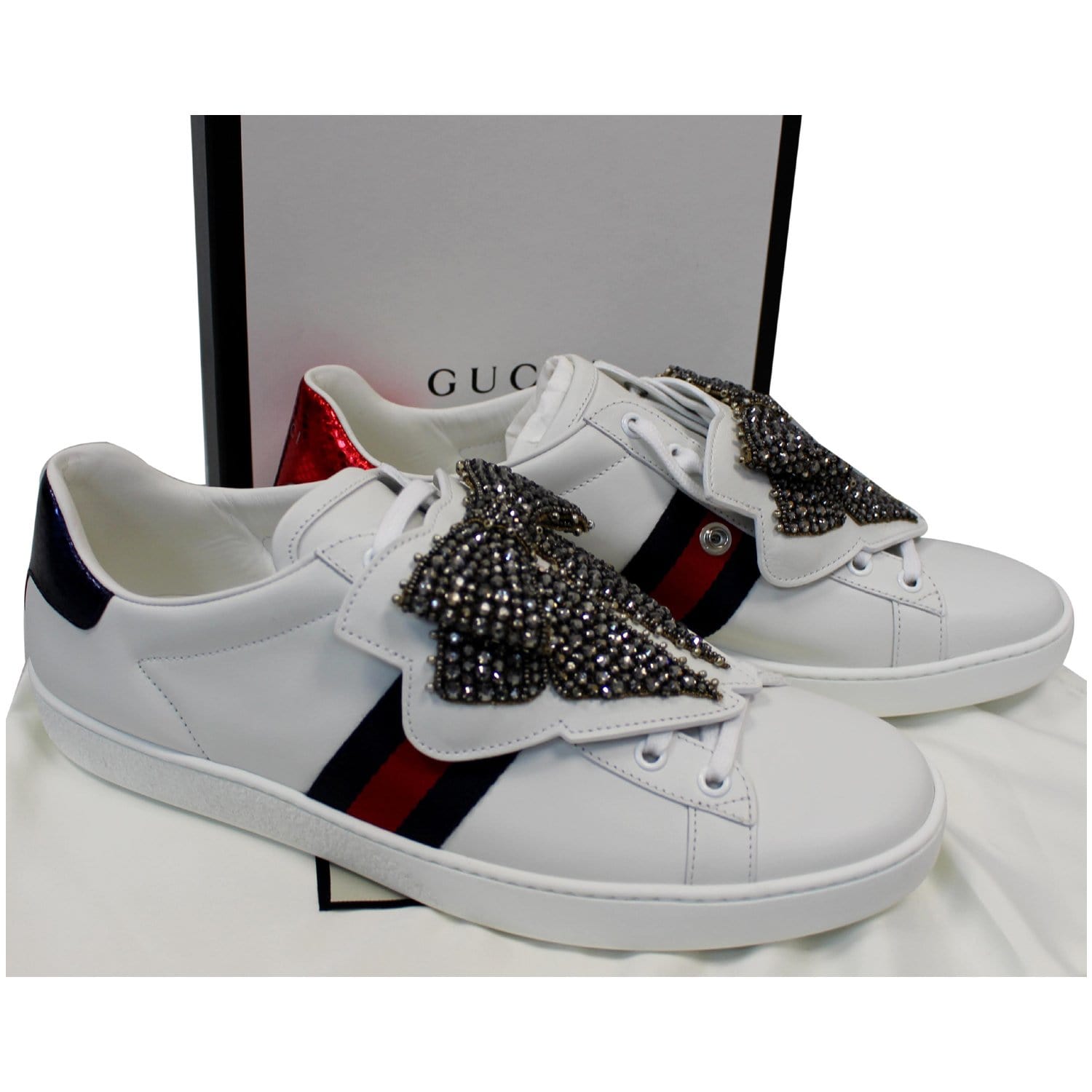 aflange Strengt operation GUCCI Ace Low Top Crystal Bow Patches Sneakers White 481154 US 12