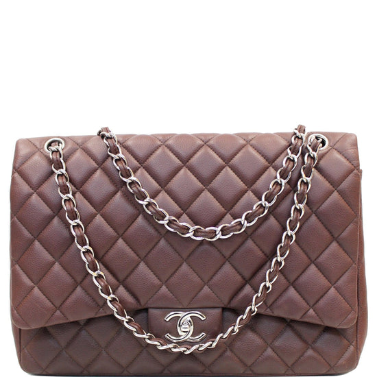 CHANEL Maxi Classic Flap Caviar Leather Shoulder Bag Brown