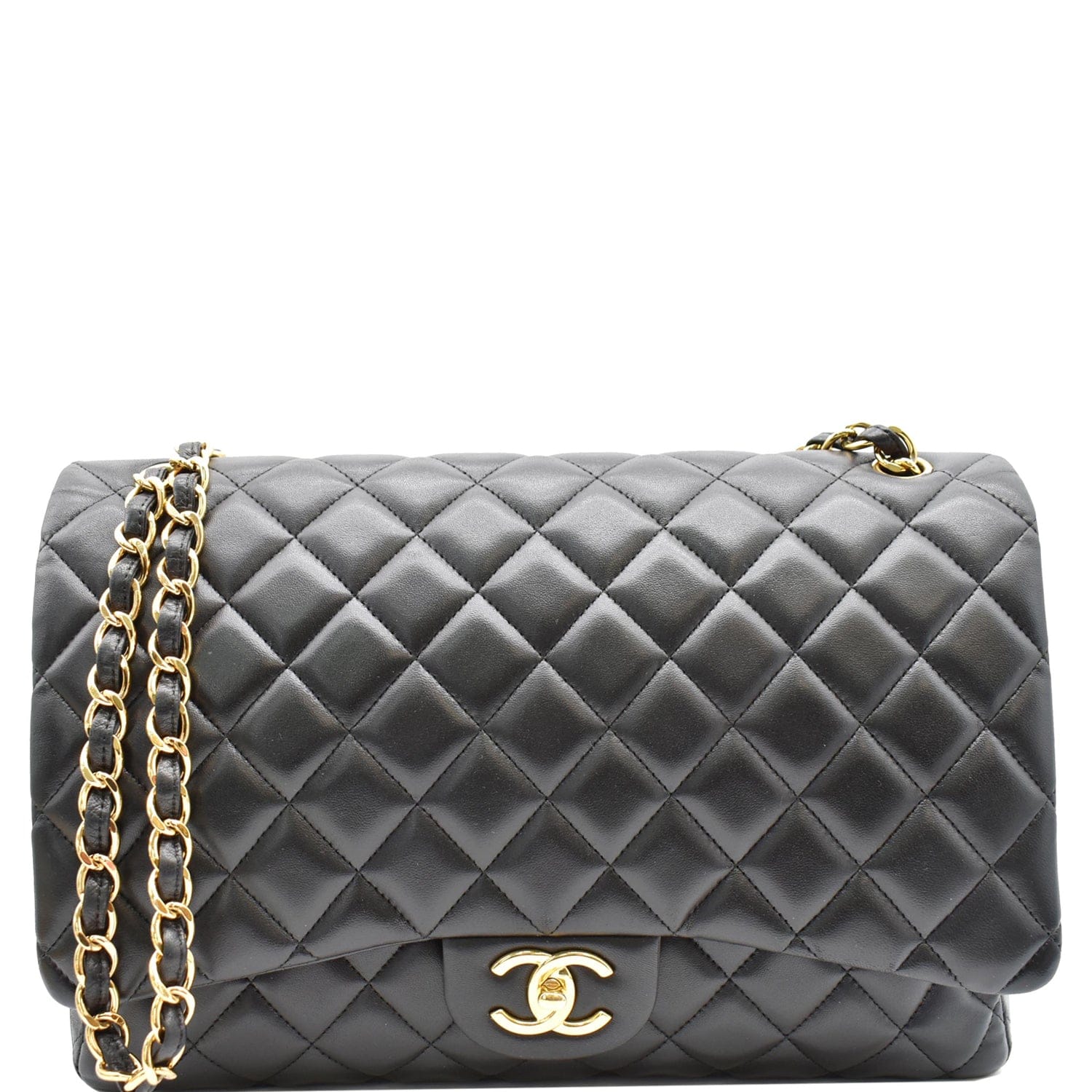 Black Quilted Lambskin New Classic Double Flap Maxi