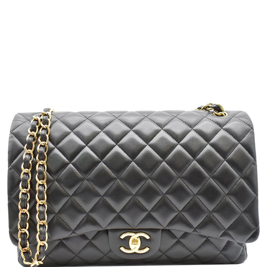 Chanel Black Lambskin Leather Maxi Double Classic Flap Bag PHW