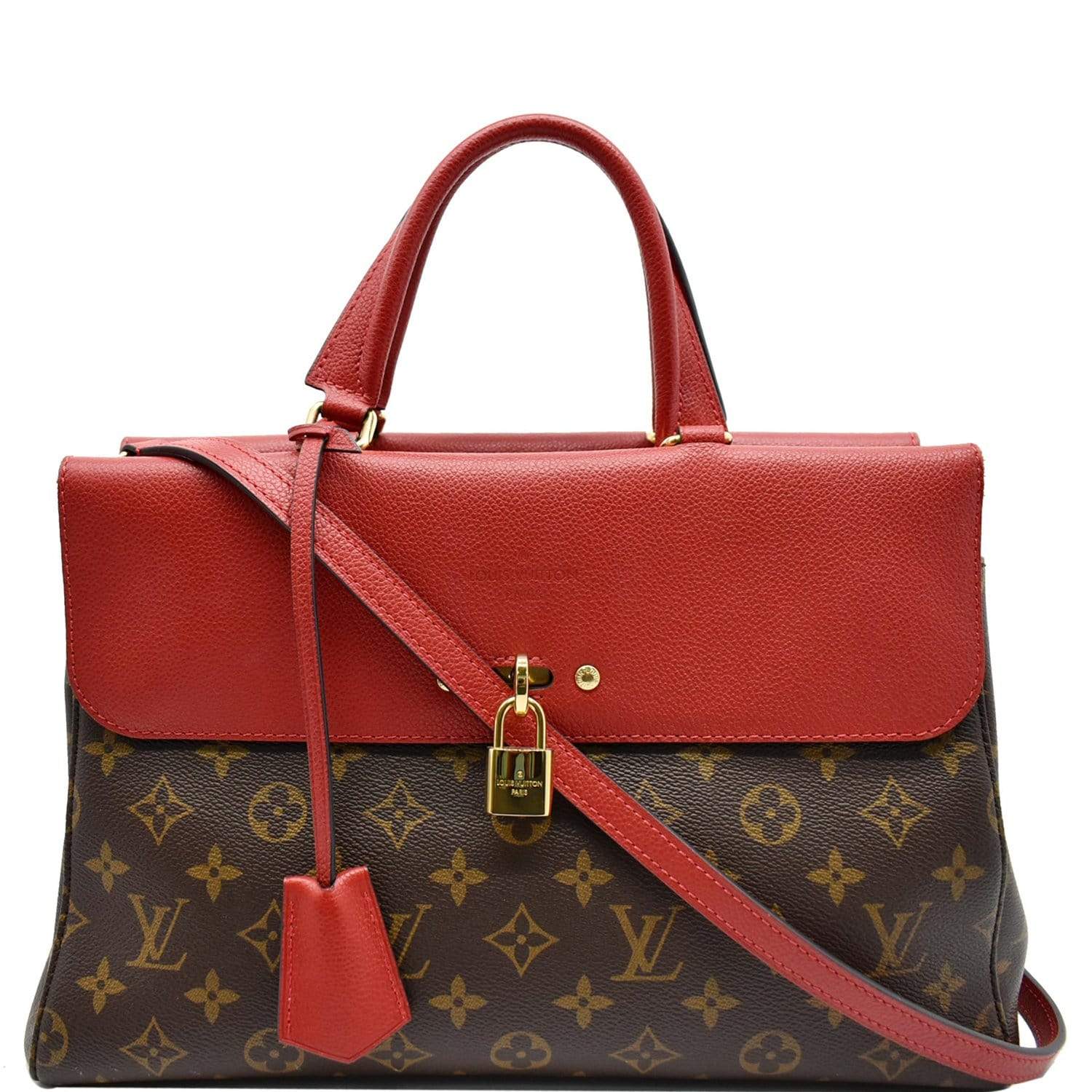 Louis Vuitton Brown/Red Leather and Monogram Canvas Double V Bag at 1stDibs