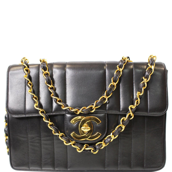 Chanel Black Quilted Lambskin XL CC Jumbo Classic Single Flap Gold Hardware, 1996-1997, Womens Handbag