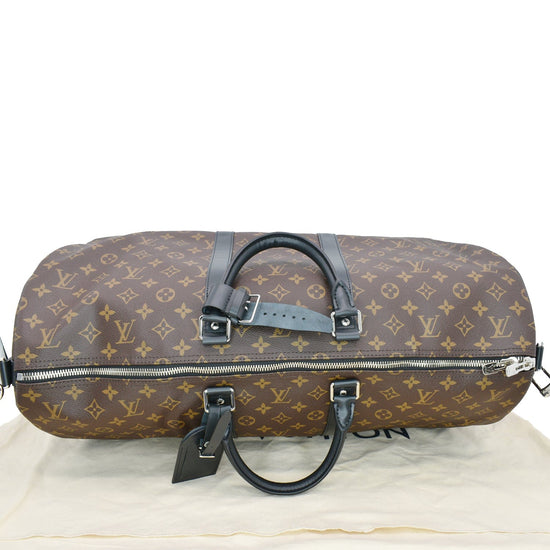 LOUIS VUITTON Keepall 55 Bandouliere Monogram Macassar Travel Bag Brow