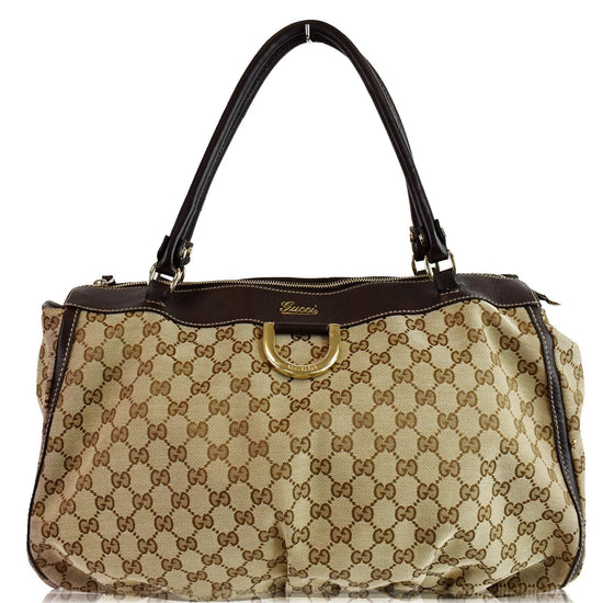 GUCCI D Ring GG Canvas Tote Bag Beige