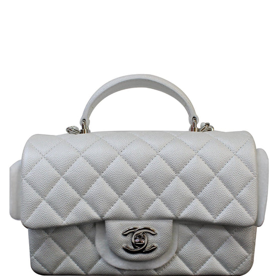 CHANEL Mini Top Handle Flap Caviar Leather Crossbody Bag White