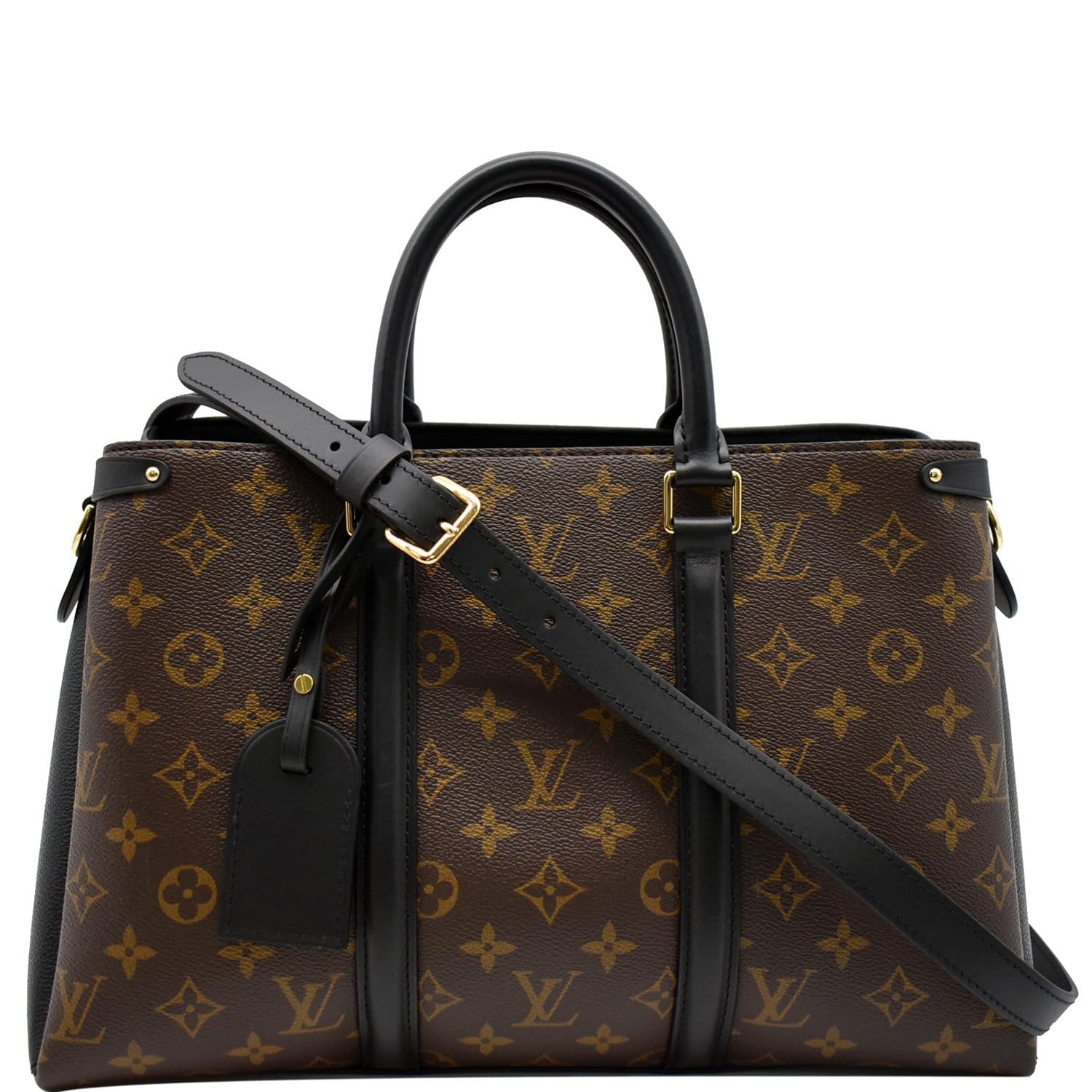 Louis Vuitton Soufflot MM Satchel Brown Monogram Canvas Black