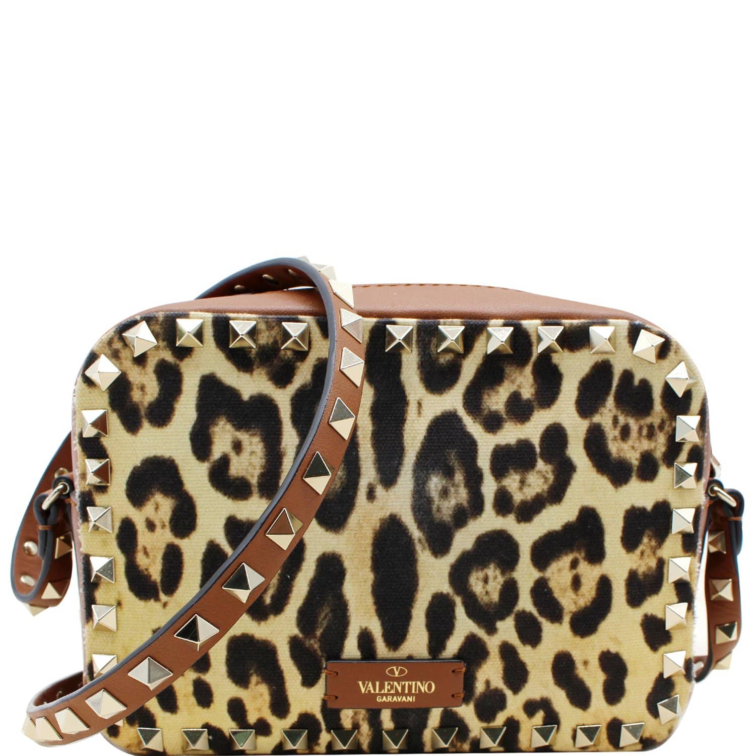 VALENTINO Rockstud Leopard Canvas Leather Camera Bag Selleria 10% OF