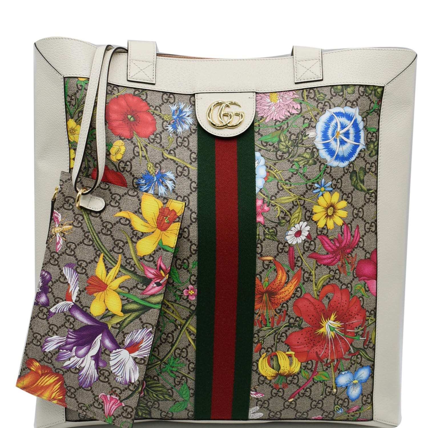 GUCCI Ophidia GG Flora Vertical Shopping Tote Bag White 519335