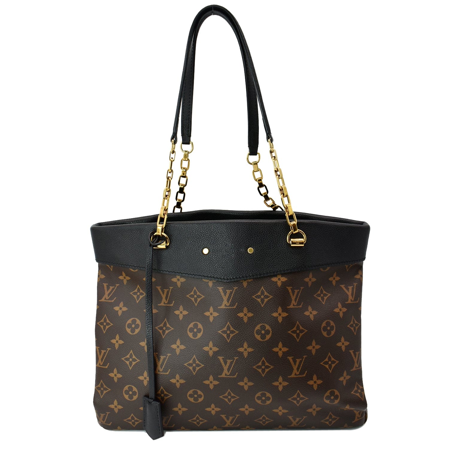 LOUIS VUITTON Black Leather Monogram Canvas Medium Pallas Shopper Tote  M51198