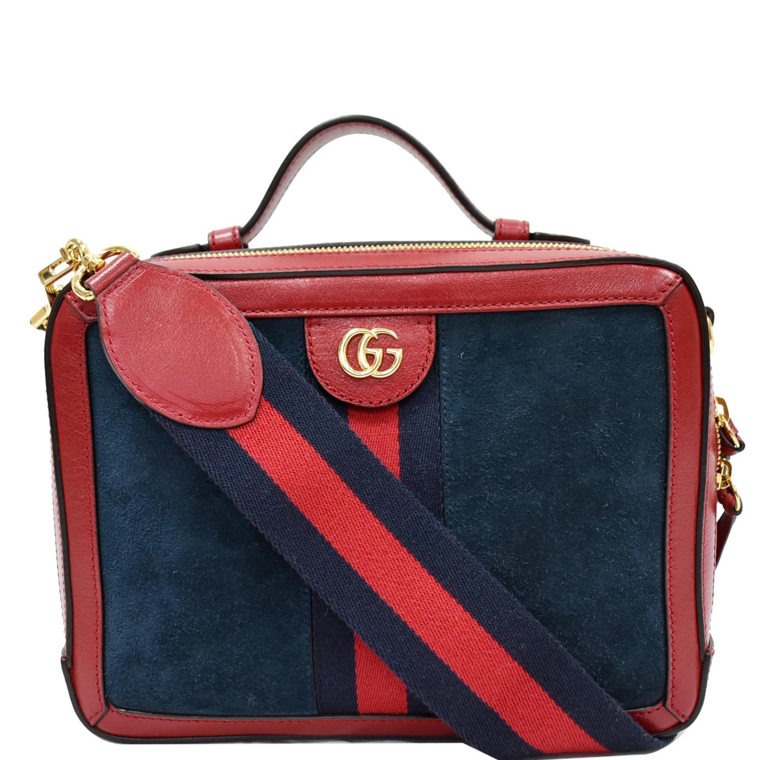 GUCCI Ophidia GG Small Web Suede Leather Top Handle Shoulder Bag Red 5