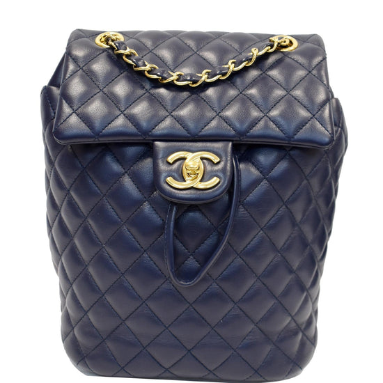 CHANEL Small Urban Spirit Quilted Lambskin Backpack Bag Navy