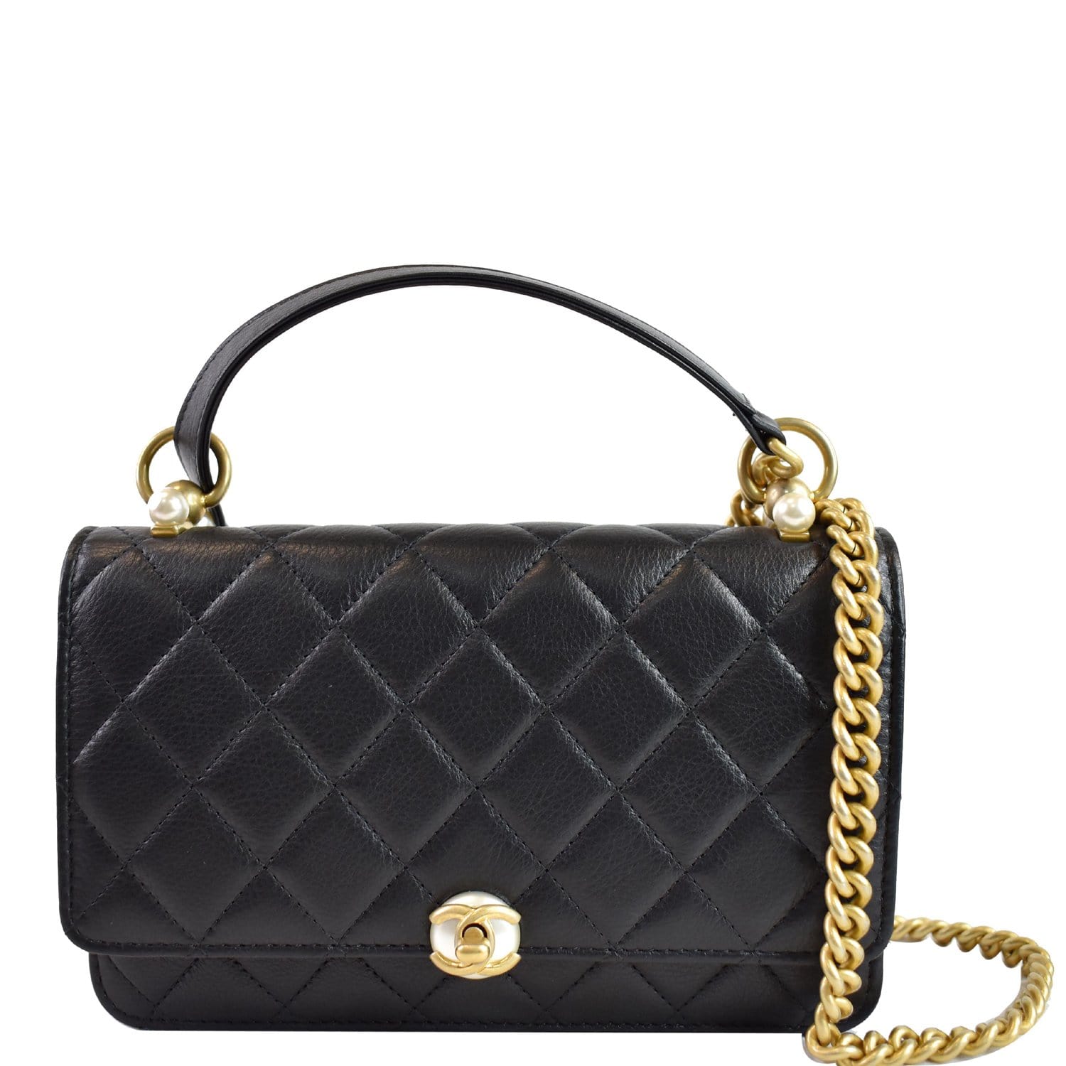 CHANEL Lambskin Quilted Pearl Crush Clutch With Chain Black 1226273