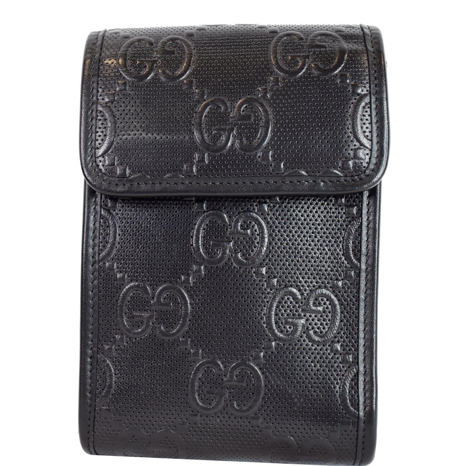 Gucci Monogram Embossed Black Leather Checkbook Wallet