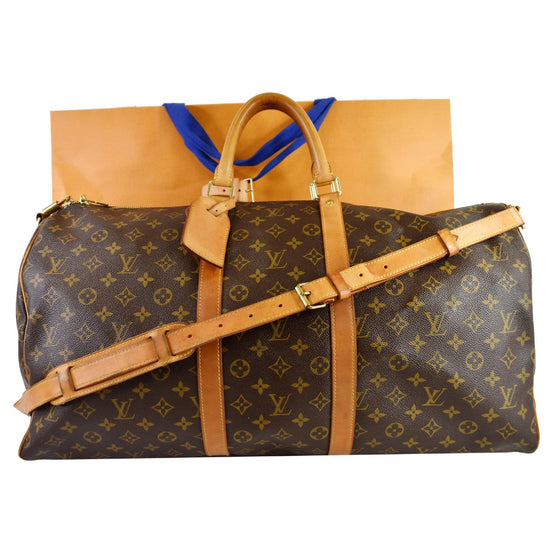 LOUIS VUITTON Keepall Bandouliere 55 Monogram Canvas Travel Bag Brown