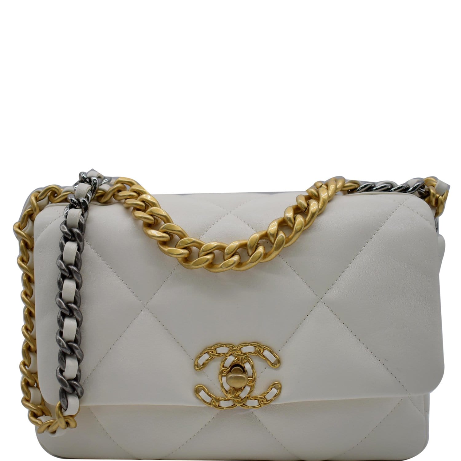 CHANEL 19 Small Flap Lambskin Leather Shoulder Bag White