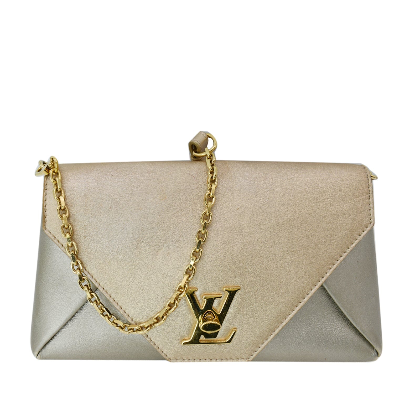 LOUIS VUITTON Love Note Metallic Calfskin Chain Shoulder Bag Gold Silv