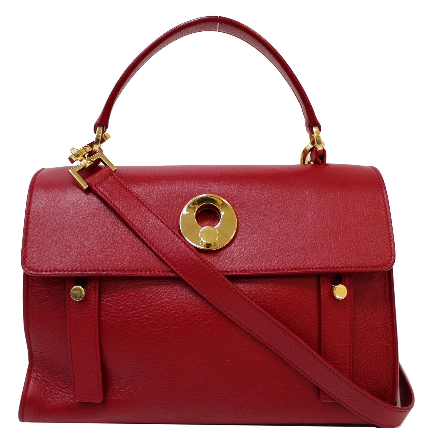 YVES SAINT LAURENT Muse Two Medium Calfskin Satchel Shoulder Bag Red