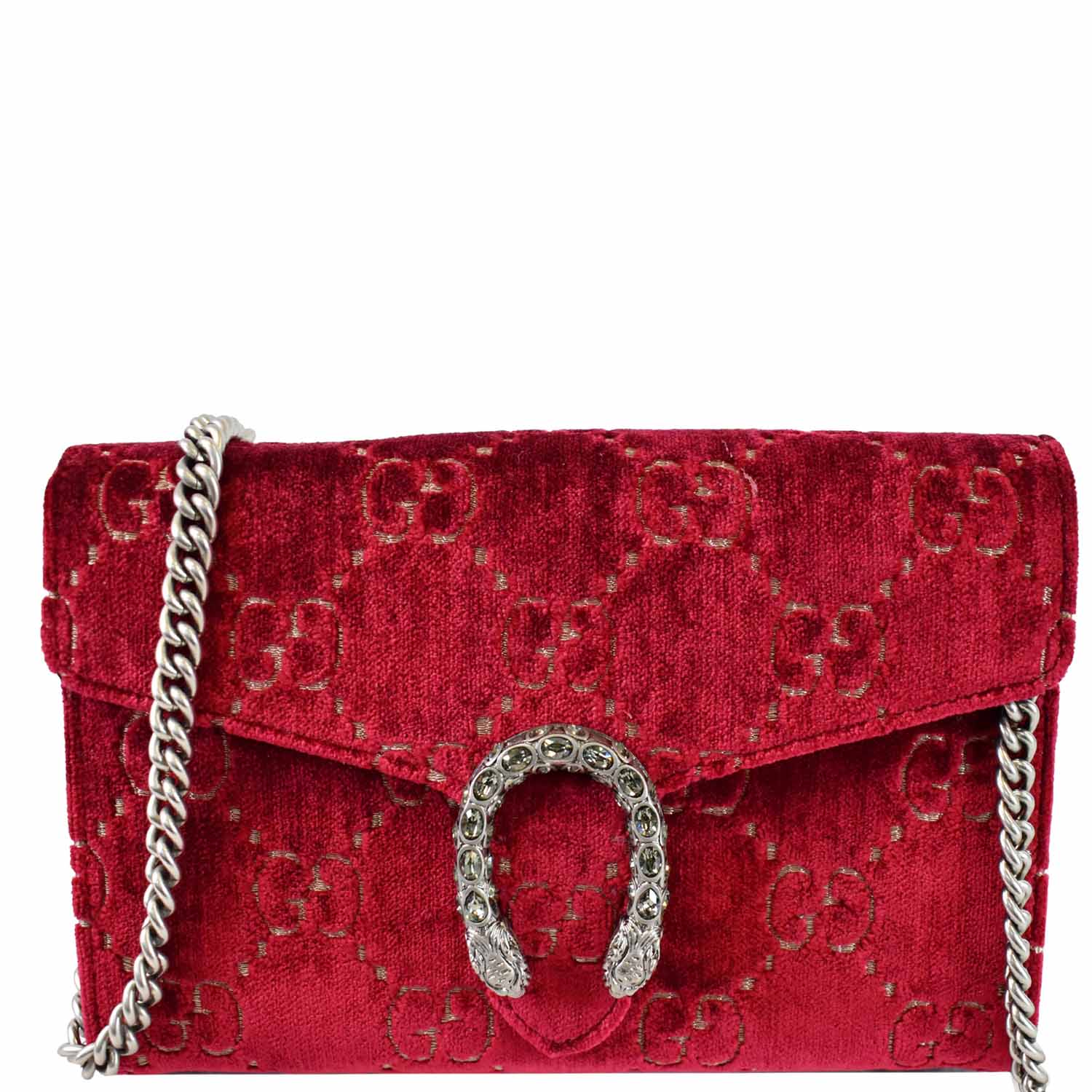 GUCCI Dionysus Mini Leather Crossbody Chain Wallet Red 401231