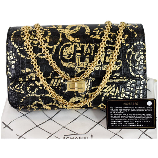 Chanel Black Graffiti Croc Embossed Leather Reissue 2.55 Classic