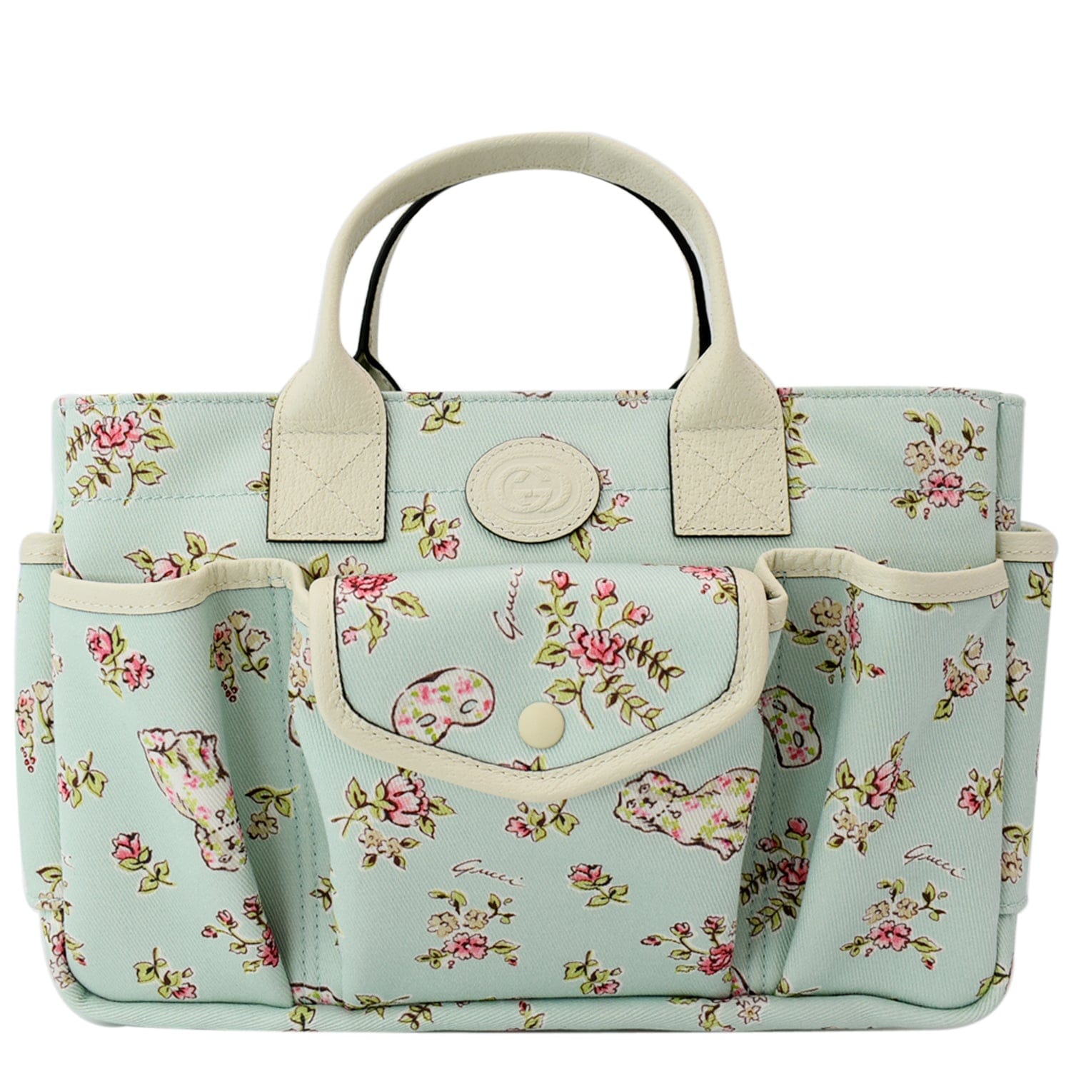 GUCCI Tote Bag 284721 Floral print tote Kids line canvas/leather cream –