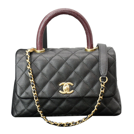 Chanel Coco Top Handle Small Handbag Brown Caviar Leather - Allu USA