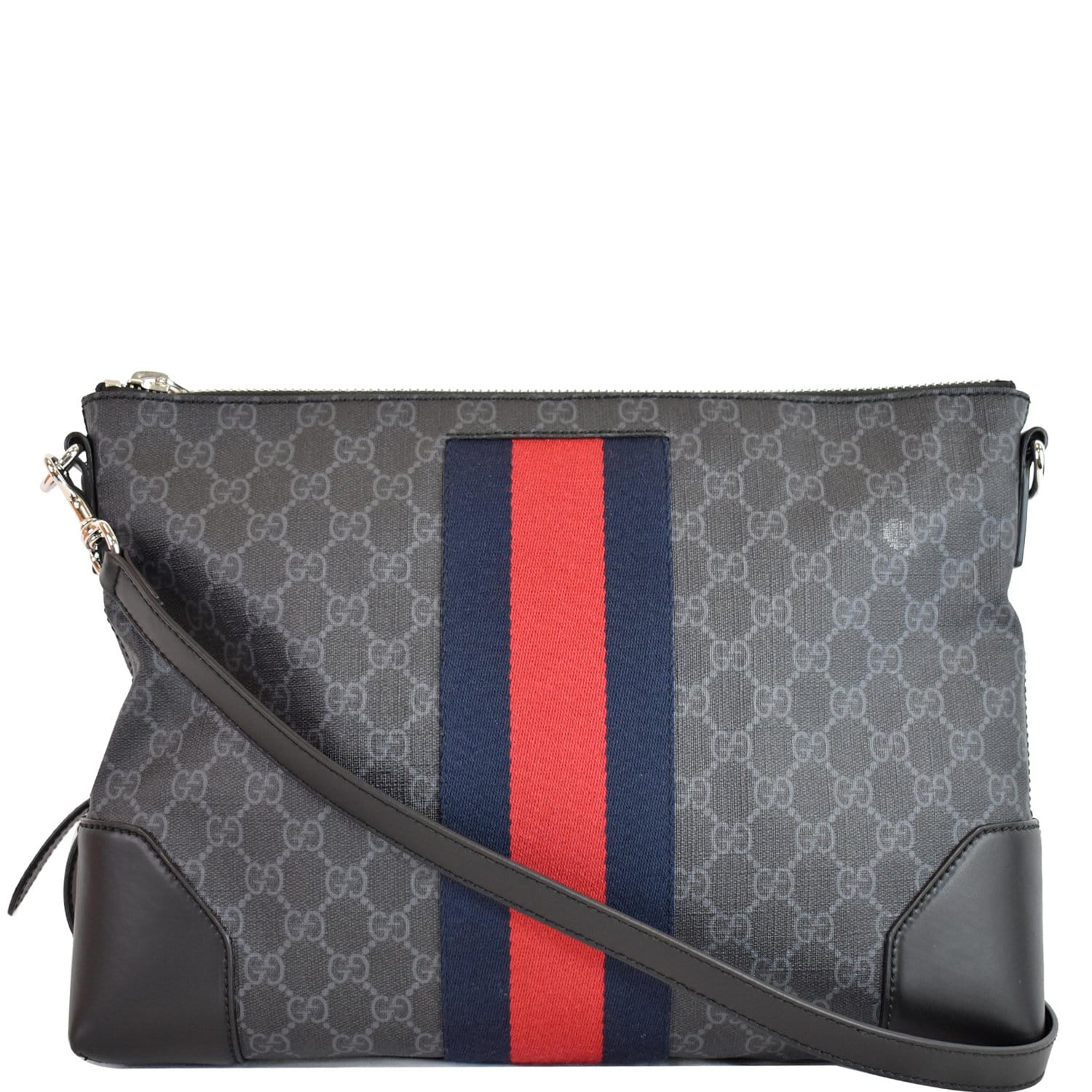 Gucci GG Supreme Monogram Web Messenger Bag in Black