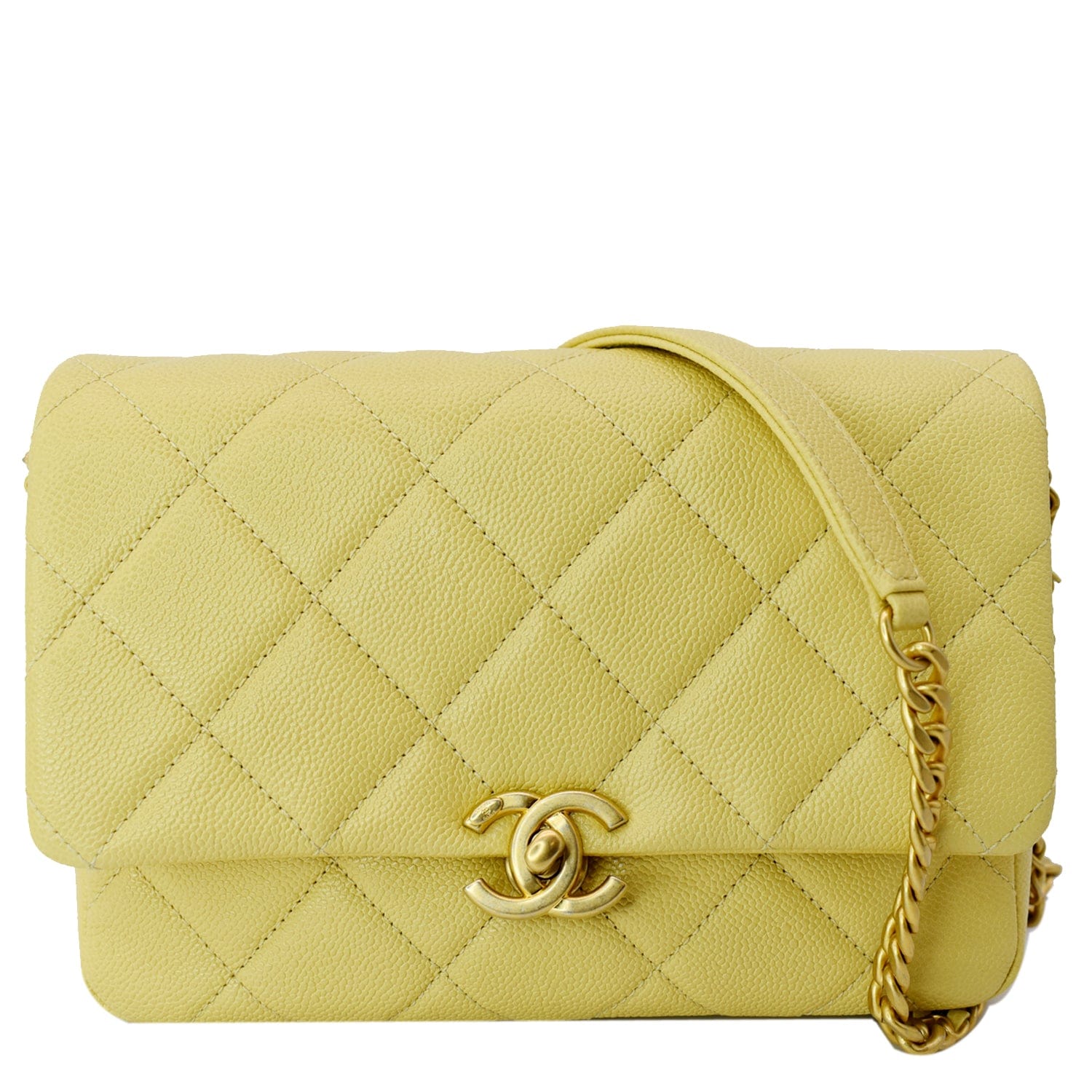 CHANEL Melody Flap Small Quilted Caviar Leather Shoulder Yellow