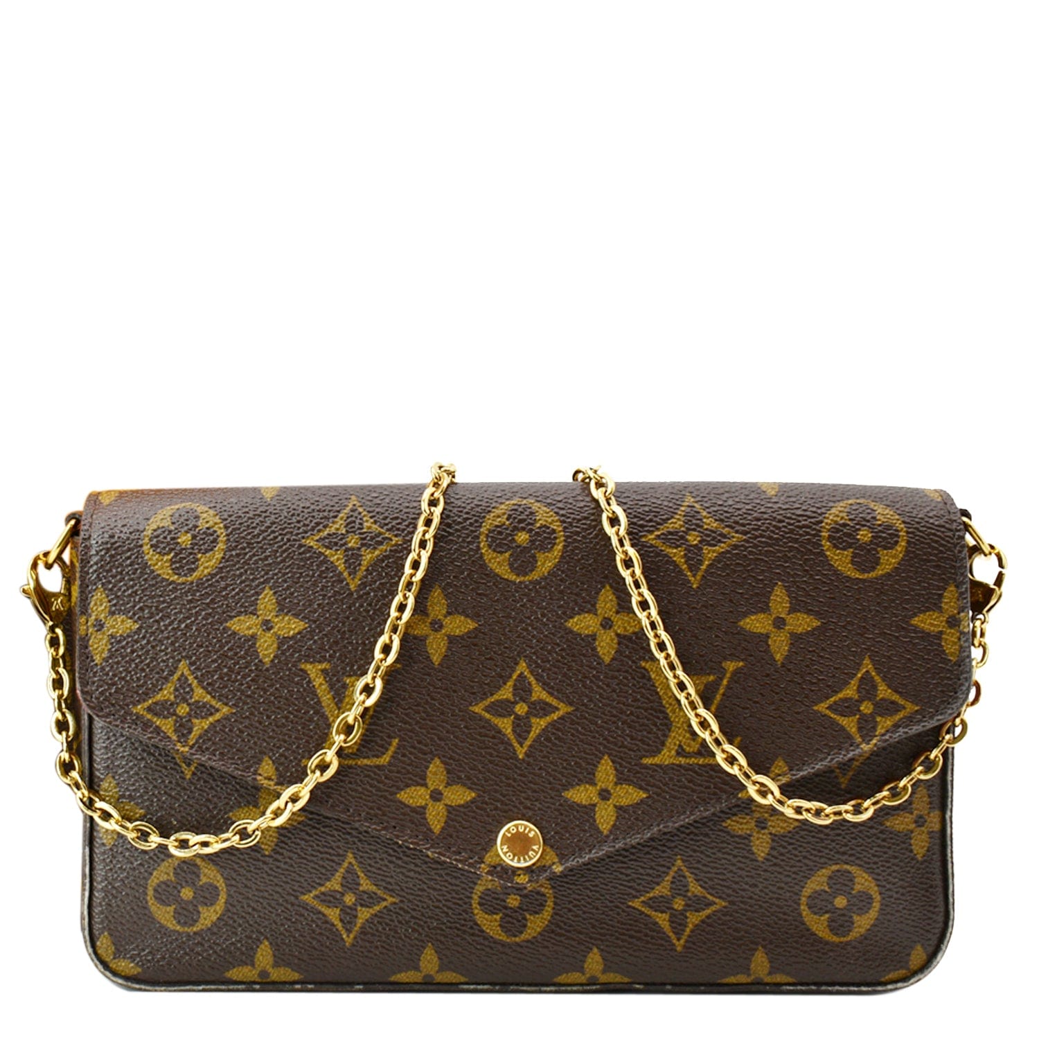 LOUIS VUITTON Felicie Monogram Canvas Pochette Crossbody Bag Brown