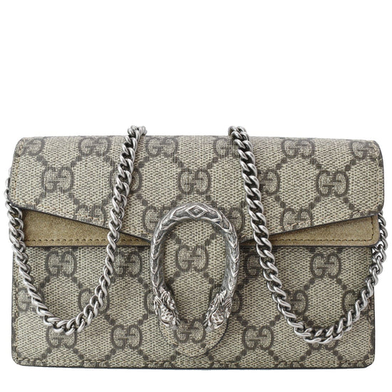 GUCCI Dionysus Super Mini GG Supreme Canvas Crossbody Bag Taupe 476432