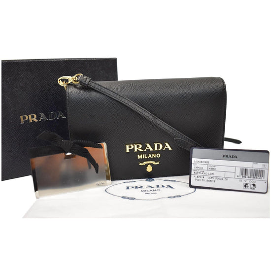 PRADA Saffiano Leather Mini Shoulder Bag Black