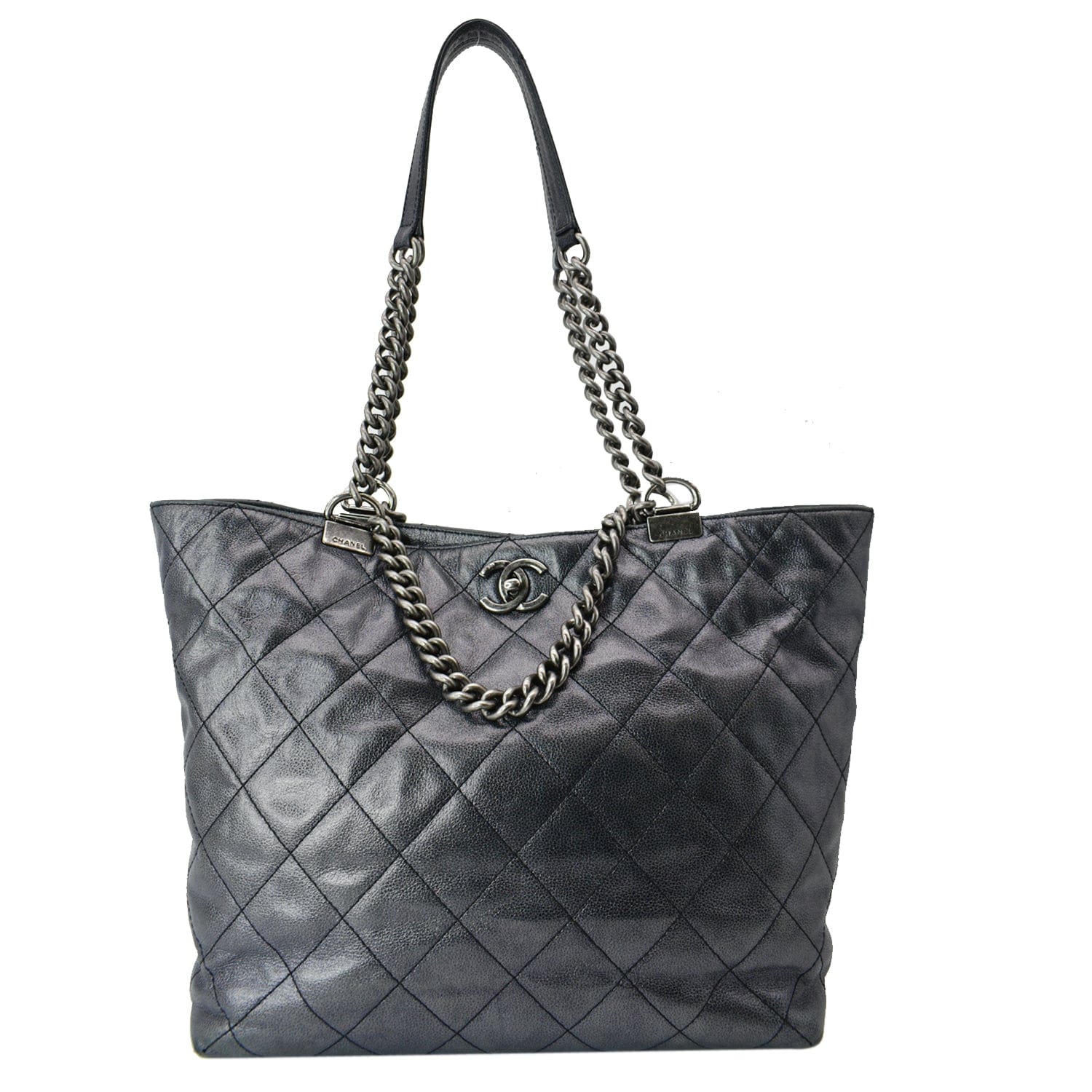 CHANEL Shopping In Chains Calfskin Quilted Large Tote Bag Black