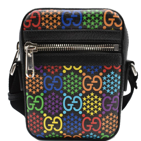 GUCCI GG Psychedelic Print Leather Messenger Bag Black 598103