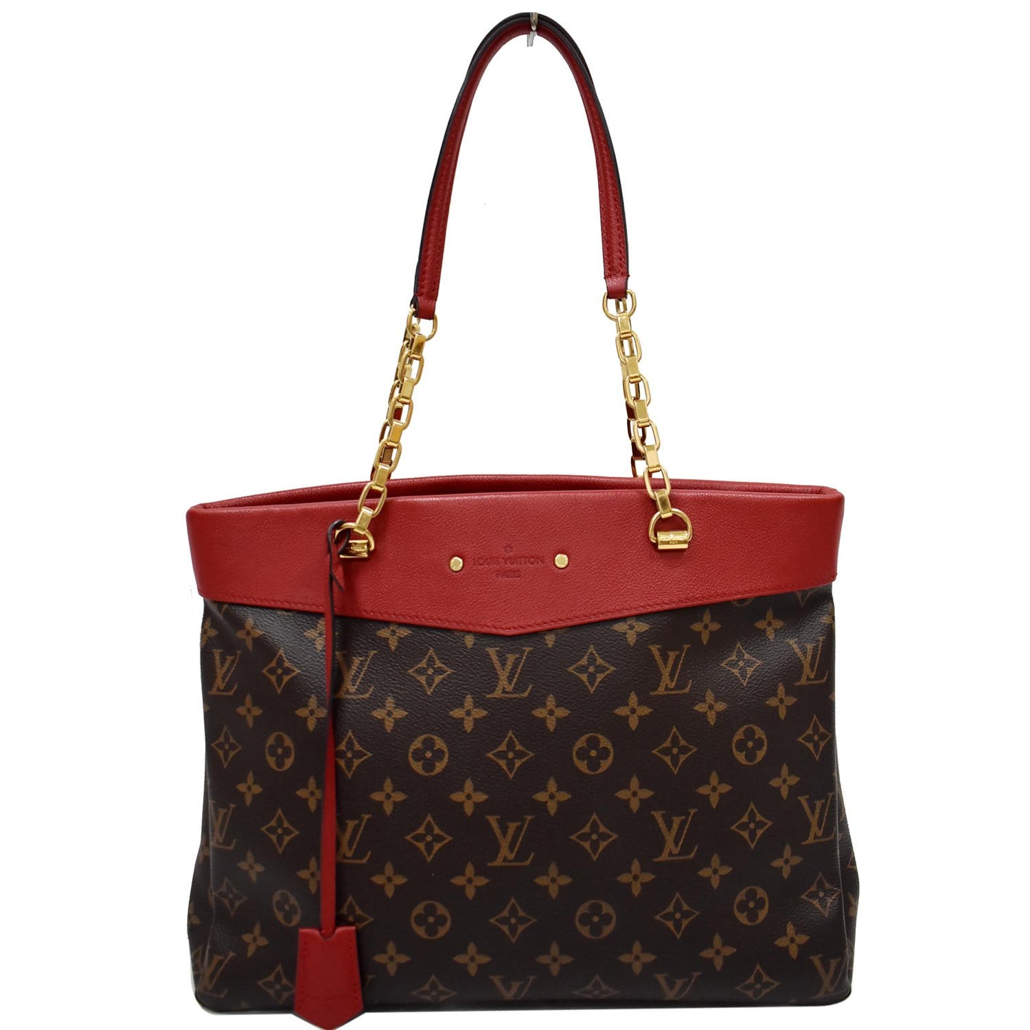 LOUIS VUITTON Pallas Chain Monogram Canvas Shopper Tote Bag Brown