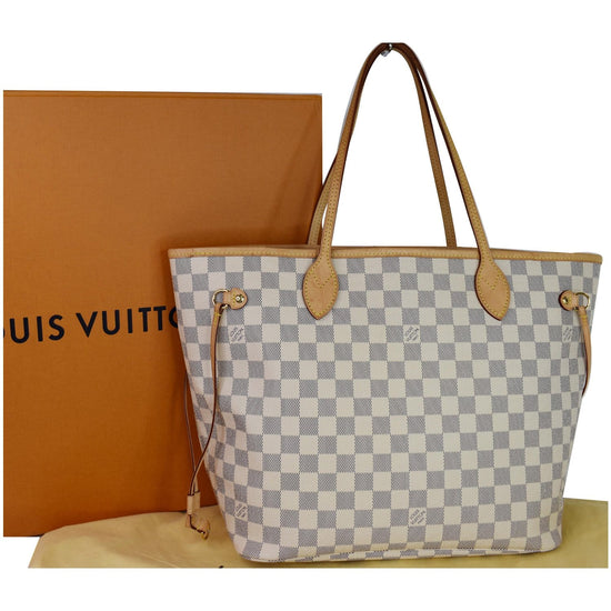 LOUIS VUITTON Neverfull MM Damier Azur Tote Bag White - Sold