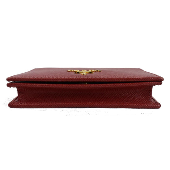 PRADA Saffiano Leather Bi-Fold Wallet Card Case Coin Purse Red - Final